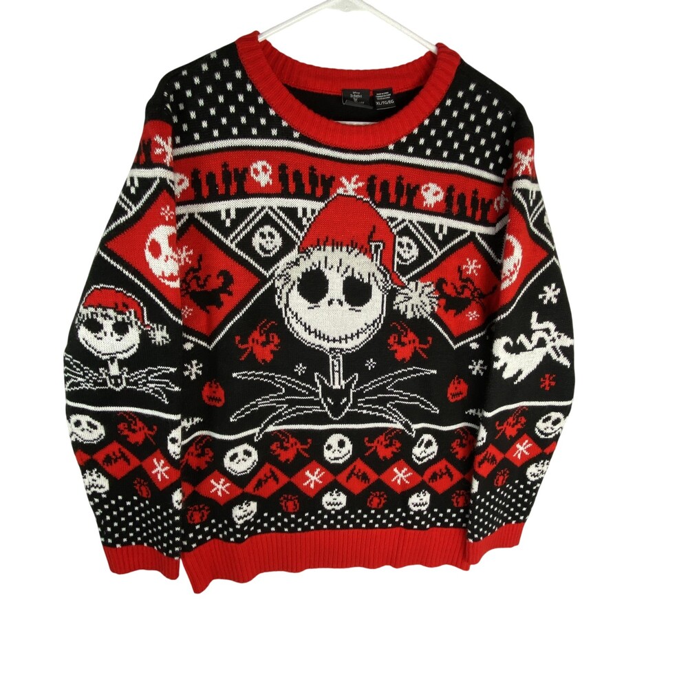 Disney Nightmare Before Christmas Sweater Mens XL Black Jack Skellington Ugly